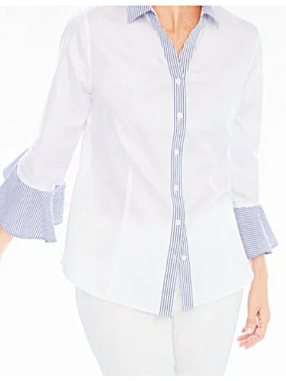Chico's Sateen Stripe Sleeve No Iron Shirt Blouse size 3 NWOT